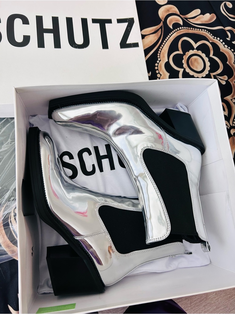 SCHUTZ Metallic Silver Chelsea Ankle Boots